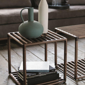 Raster Side Table with Leather Tray